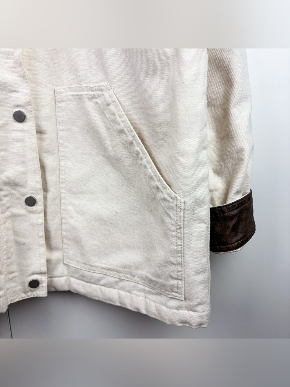 Chore Jacket Barn Coat 100% Cotton Canvas Leather Collar Quilted Outdoor White - Picture 4 of 7